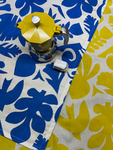 Load image into Gallery viewer, Paper Chase Tea Towel Set Yellow and Blue.
